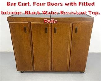 Lot 411 FOUNDERS Rolling Serving Bar Cart. Four Doors with Fitted Interior. Black Water Resistant Top. Rolls