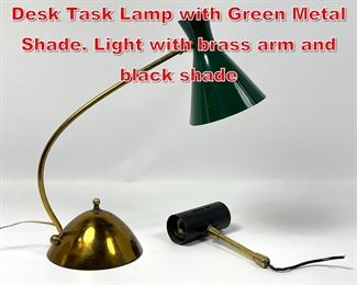 Lot 418 2pc Modernist Lighting. Desk Task Lamp with Green Metal Shade. Light with brass arm and black shade 