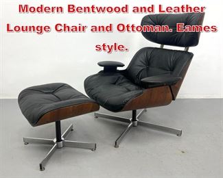Lot 426 Plycraft Mid Century Modern Bentwood and Leather Lounge Chair and Ottoman. Eames style.