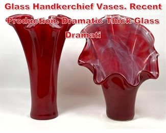 Lot 432 2pc Murano Italian Red Art Glass Handkerchief Vases. Recent Production. Dramatic Thick Glass Dramati