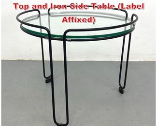 Lot 437 Unusual Homecrest Glass Top and Iron Side Table Label Affixed