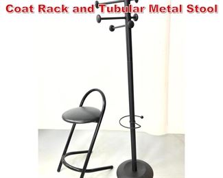 Lot 438 Post Modern Black Plastic Coat Rack and Tubular Metal Stool