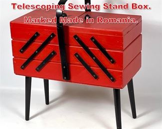 Lot 460 Mid Century Modern Atomic Telescoping Sewing Stand Box. Marked Made in Romania.