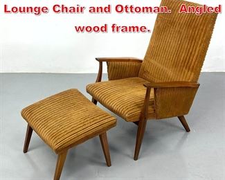 Lot 488 Mid Century Modern Lounge Chair and Ottoman. Angled wood frame. 