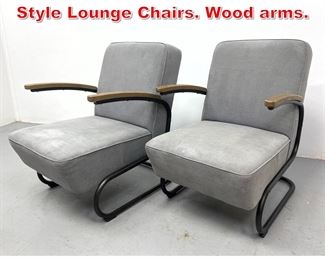 Lot 489 Pair Contemporary Hoffman Style Lounge Chairs. Wood arms. 