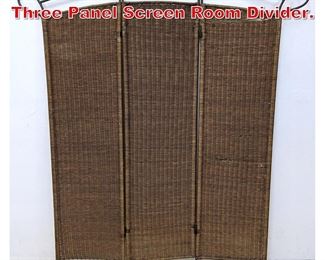 Lot 494 Woven Rattan Iron Frame Three Panel Screen Room Divider. 