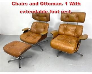Lot 497 3pcs Plycraft Style Lounge Chairs and Ottoman. 1 With extendable foot rest. 