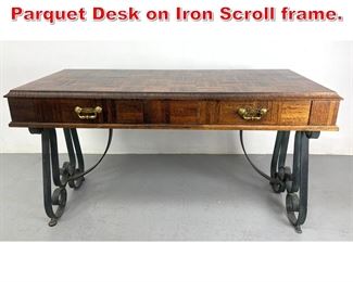 Lot 512 A H Stiehl Spanish Style Parquet Desk on Iron Scroll frame. 