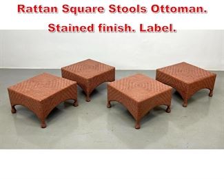 Lot 515 Set 4 McGUIRE Woven Rattan Square Stools Ottoman. Stained finish. Label. 
