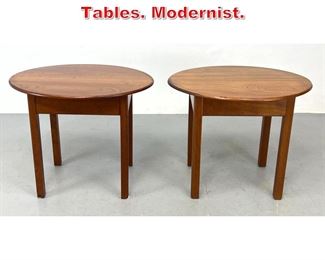 Lot 524 Pr Oval Walnut Side End Tables. Modernist.