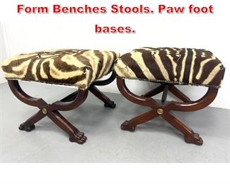 Lot 525 Pair Decorator Classical Form Benches Stools. Paw foot bases. 