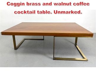 Lot 527 Milo Baughman for Thayer Coggin brass and walnut coffee cocktail table. Unmarked. 
