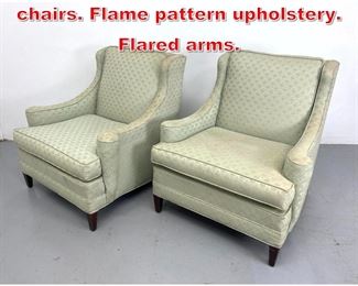 Lot 532 Pr vintage living room chairs. Flame pattern upholstery. Flared arms.