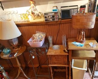 OAK HUMIDOR AND SMALL TABLES---1950s DRIFT WOOD LAMP