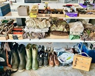 Hunting clothing, boots, men's shoes (some sold)