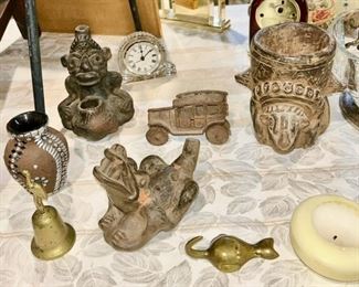 Eclectic collectibles, brass collectibles, cast iron car