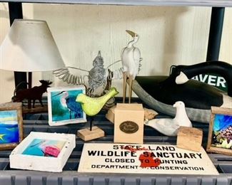 Vintage paintings, wooden birds & sign are SOLD,lamp etc.