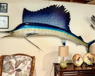 Vintage Blue Marlin, smaller fish with driftwood