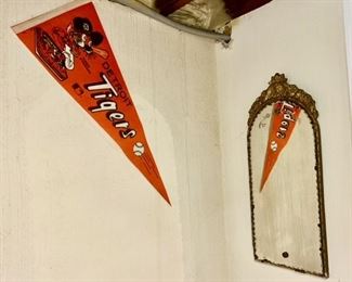 Detroit Tigers pennant, antique wooden mirror