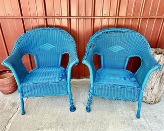 pair of wicker chairs, some repair needed