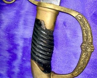 Vintage Indian wedding sword in sheath, (handle view)