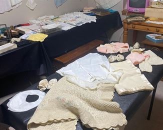 antique baby; clothes and blanket