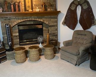 vintage chaps and wicker barrel chairs