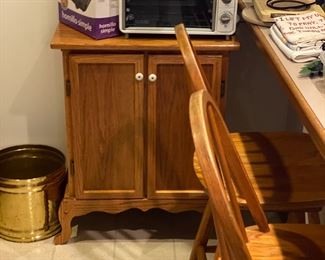 two more bar stools and portable oak cabinet