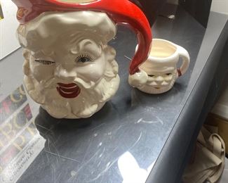 winking Santa pitcher with 12 original in the box Santa noel cups 