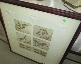 Group six watercolors depicting birds in a swamp
