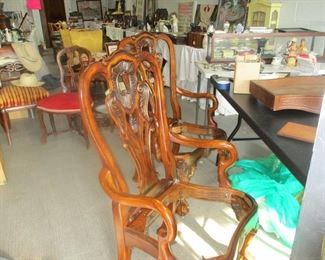 Set of EIGHT chairs. The seats are missing in this photo becase they are being re-covered. TWO arms and six sidechairs. Original cost $8,000 plus sales tax as well as $68o for making the seats  coveris. I think that we should start by marking them  at least $1,000.