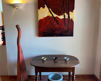 Antique oval table and dragon bowl