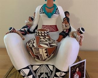 Rachel Arnold (Acoma 1930-) polychrome storyteller in acrylic case (not shown)