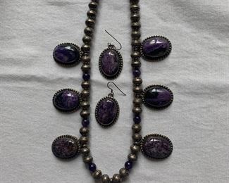 Betty Lee (Dine) sterling and charoite necklace and earrings