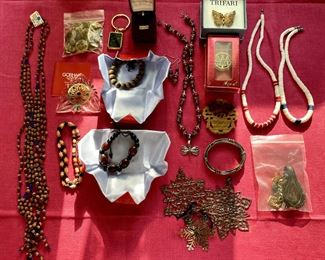 Costume jewelry and a few Museum of Modern Art snowflake ornaments.