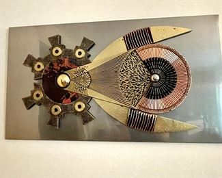 Very cool unsigned, but very Paul Vanders-esque 1970s Brutalist metallic art wall panel. Measures 3'x2'.