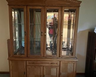 Solid Oak Dining Buffet and Hutch 
