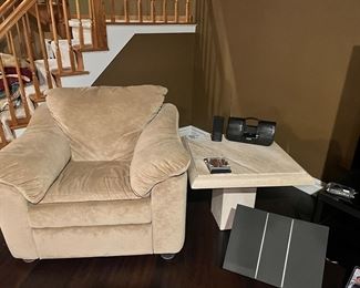 Microsuede Recliner 
Travertine Side/End Table 