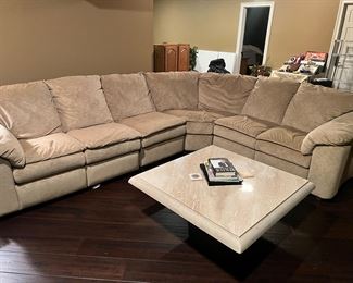 Microsuede Reclining Sectional 
Travertine Coffee Table 