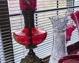 hurricane lamp -cranberry