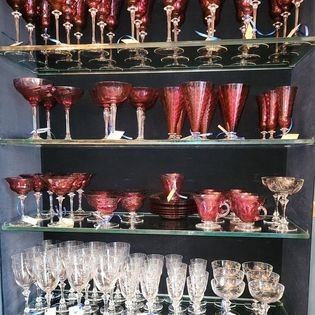 Cranberry and clear glassware