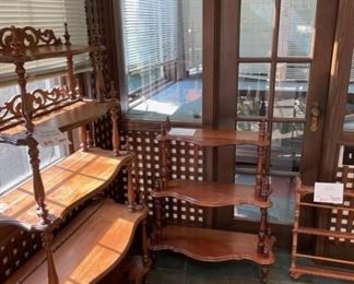 multiple walnut shelving