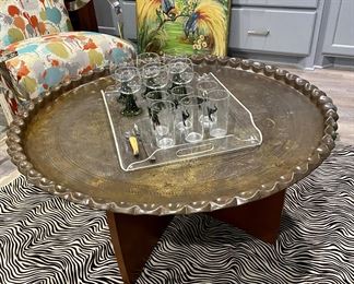 Large brass tray coffee table 