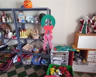 Holiday decor, shelving units