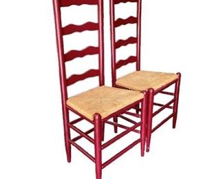 Lot 044   1 Bid(s)
Carved Ladder Back Rush Seat Side Chairs, Pair