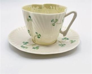Lot 124   0 Bid(s)
Belleek Shamrock Harp Tea Cup and Saucer