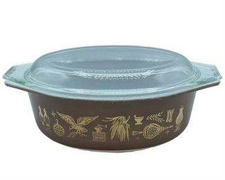 Lot 320   0 Bid(s)
Vintage Pyrex Early American Brown and Gold Oval Serving Dish with Lid