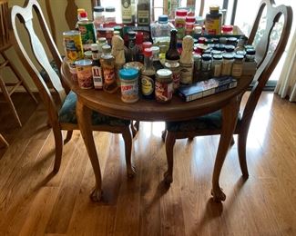 Oak table with claw feet and 4 chairs NOW 75