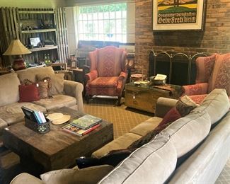 Matching sofas; rustic coffee table