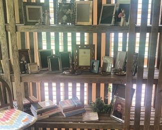 One of two rustic consigned shelf units